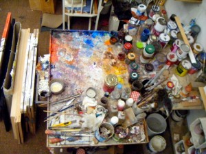  Palette de Baron-Renouard dans son atelier place Felix Lobligeois, Paris 17e