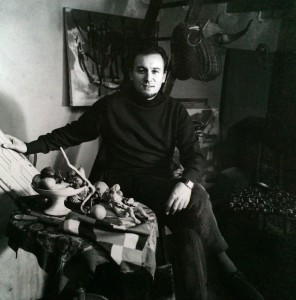 Portrait de Baron-Renouard dans son atelier avec les éléments qui composent ses nature morte